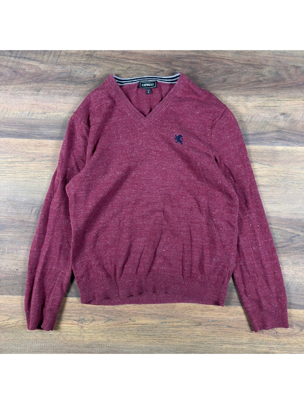 Y2K Express V-Neck Sweater Mens M Burgundy Heathered Knit